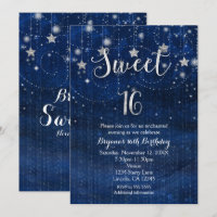 Sweet 16 Starry Night Silver & Blue Invitation