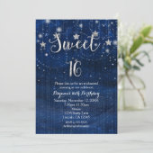Sweet 16 Starry Night Silver & Blue Invitation (Standing Front)