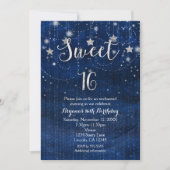 Sweet 16 Starry Night Silver & Blue Invitation (Front)