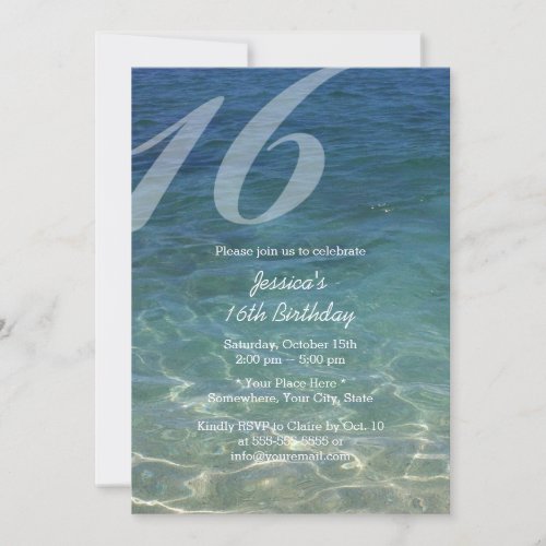 Sweet 16 Summer Blue Sea Water Beach Invitation