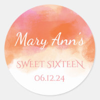 Sweet 16 Summer Blush Pink Coral Watercolor Classic Round Sticker