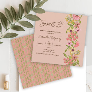 Sweet 16 Summer Pink Floral Boho Birthday Party Invitation