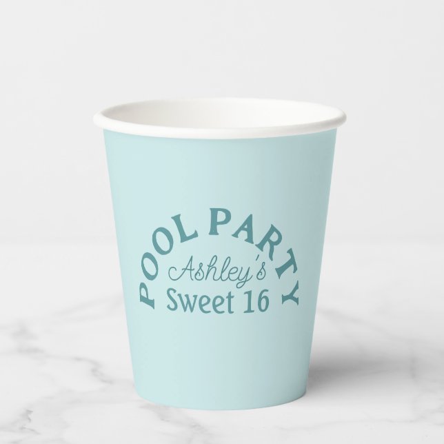 Sweet 16 Summer Pool Party Birthday  Paper Cups (Front)