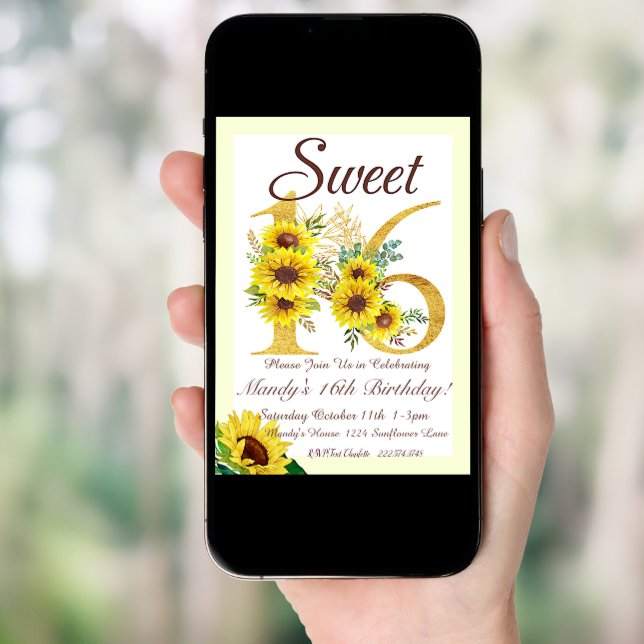 Sweet 16 Sunflower Birthday Invitation, Invitation (Front Digital)