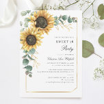 Sweet 16 Sunflower Eucalyptus Birthday Party Invitation<br><div class="desc">Eucalyptus Sunflower Floral Script Sweet 16 Birthday Party Invitation you can easily customize with the surprise party details by clicking the "Personalize" button. Featuring bright yellow floral and greenery succulent with a gold foil geometric frame and modern typography</div>