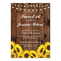 Sweet 16 Sunflower Wood Lights Rustic Invitation