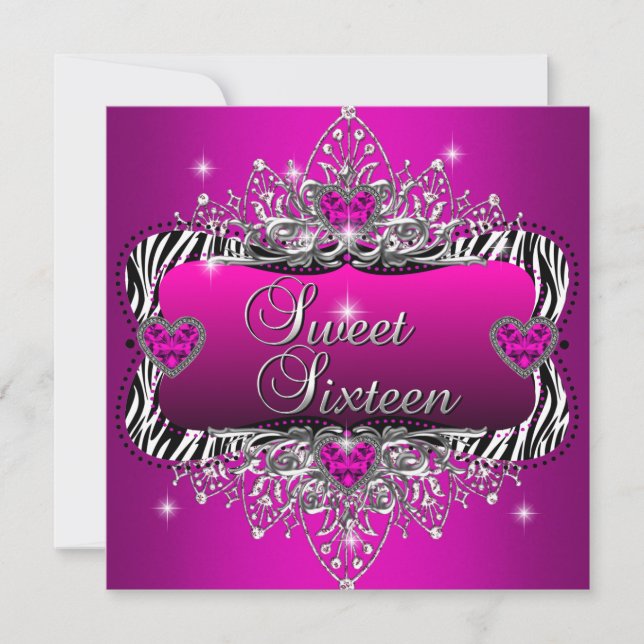 Sweet 16 Sweet Sixteen Birthday Party Pink Black Invitation (Front)