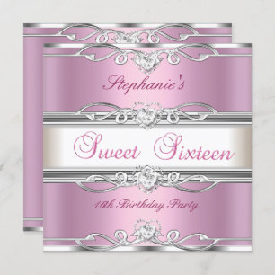 Sweet 16 sweet Sixteen Birthday Party Pink Silver Invitation