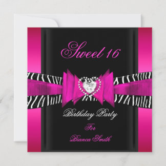 Sweet 16 Sweet Sixteen Hot Pink Black Zebra Invitation