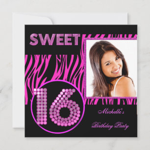 Sweet 16 Sweet Sixteen Hot Pink Zebra Photo Invitation