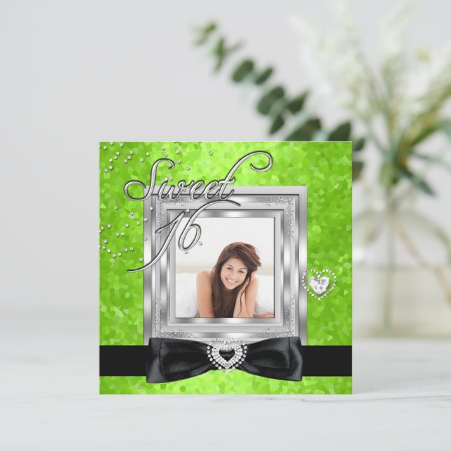 Sweet 16 Sweet Sixteen Lime Black Photo Invitation (Standing Front)
