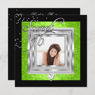 Sweet 16 Sweet Sixteen Lime Black Photo Invitation