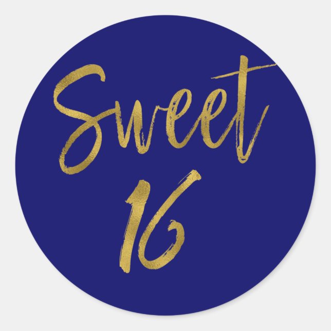 Sweet 16 | Sweet Sixteen Navy Blue Birthday Classic Round Sticker (Front)