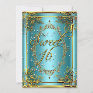 SWEET 16 Sweet Sixteen Party Gold Silver Teal Invitation
