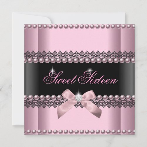 Sweet 16 Sweet Sixteen Pink Black Lace Pearl Personalized Invites