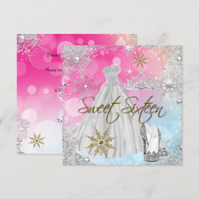 Sweet 16 Sweet Sixteen Pink Blue Gold Elite Invitation (Front/Back)