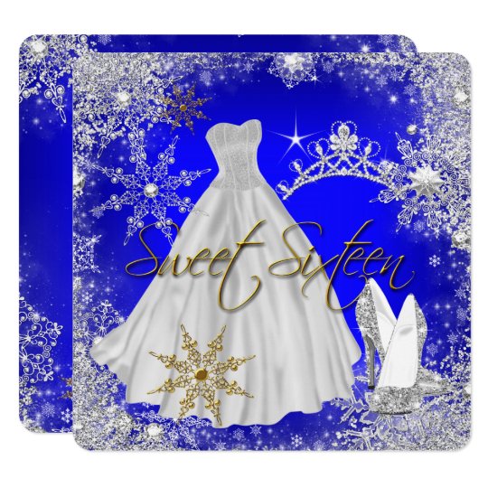 Sweet 16 Sweet Sixteen Royal Blue White Snowflakes Invitation