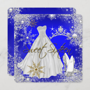 Sweet 16 Sweet Sixteen Royal Blue White Snowflakes Invitation