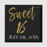 Sweet 16 | Sweet Sixteen Save the Date Magnet<br><div class="desc">Sweet Sixteen Faux Gold Foil and Black Save the Date Magnet for sixteenth Birthday Party.</div>