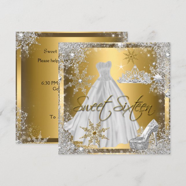 Sweet 16 Sweet Sixteen Silver White Gold Elite Invitation (Front/Back)
