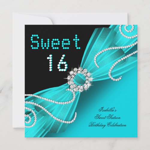 Sweet 16 Sweet Sixteen Teal Diamond Party Invitation