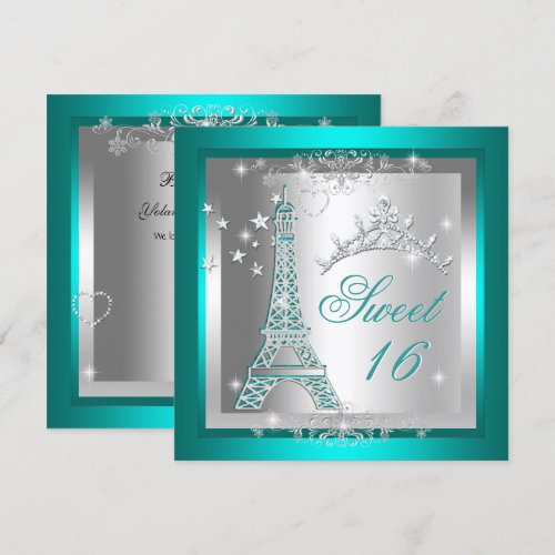 Sweet 16 Sweet Sixteen Teal Tiara Eiffel Tower Card
