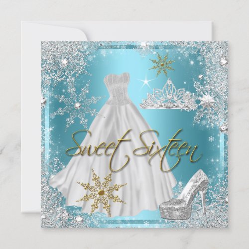 Sweet 16 Sweet Sixteen Teal White Gold Elite Custom Announcement