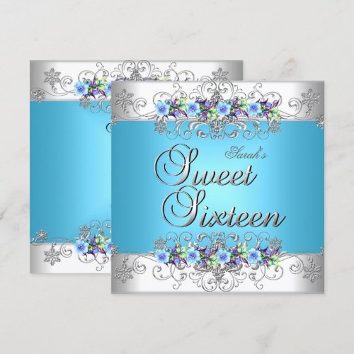 Sweet 16 Sweet Sixteen White Blue Purple Flowers Personalized Invitations