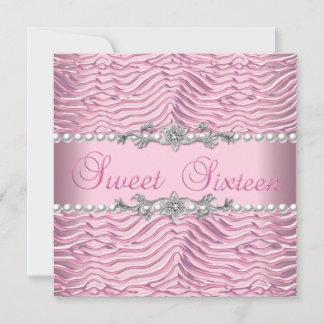 Sweet 16 Sweet Sixteen White Pearl Pink Zebra Invitation