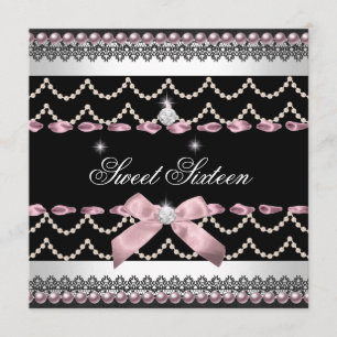 Sweet 16 Sweet Sixteen White Pink Black Invitation