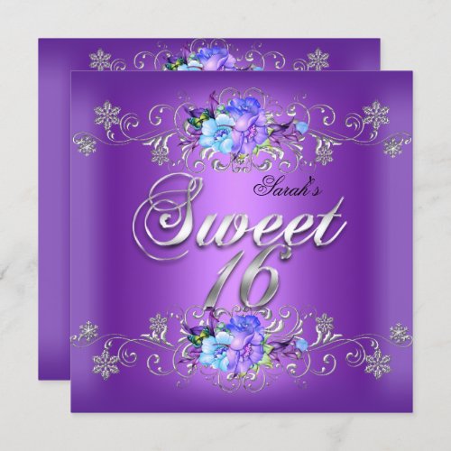 Sweet 16 Sweet Sixteen White Purple Flowers Invitation