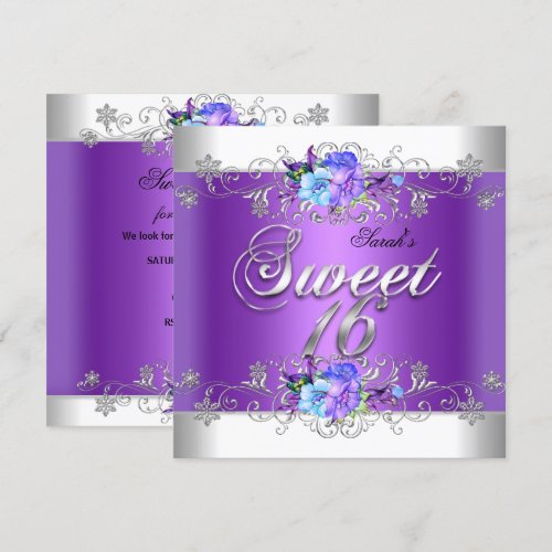 Sweet 16 Sweet Sixteen White Purple Flowers Personalized Announcements