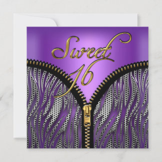 Sweet 16 Sweet Sixteen Zebra Purple Gold Black Invitation