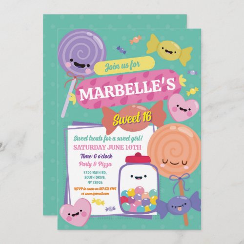 Sweet 16 Sweetie Kawaii Style Sixteen Birthday Invitation