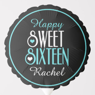 Sweet 16 Teal/Black Personalized Birthday Balloon