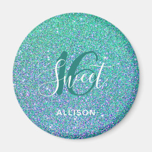 Sweet 16 Teal Blue Glitter Party Favor Magnet