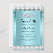 Sweet 16 Teal Blue Sparkle Tiara Birthday Party Invitation (Front)