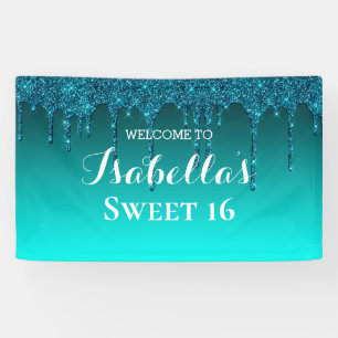 Sweet 16 Teal Dripping Glitter Banner