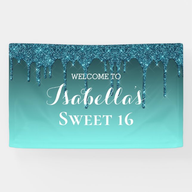Sweet 16 | Teal Dripping Glitter Banner (Horizontal)