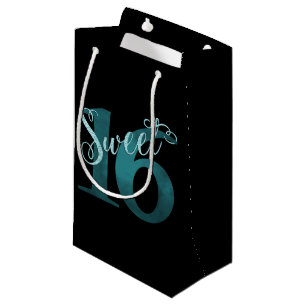 Sweet 16 Teal Green Grunge and Faux Glitter Small Gift Bag