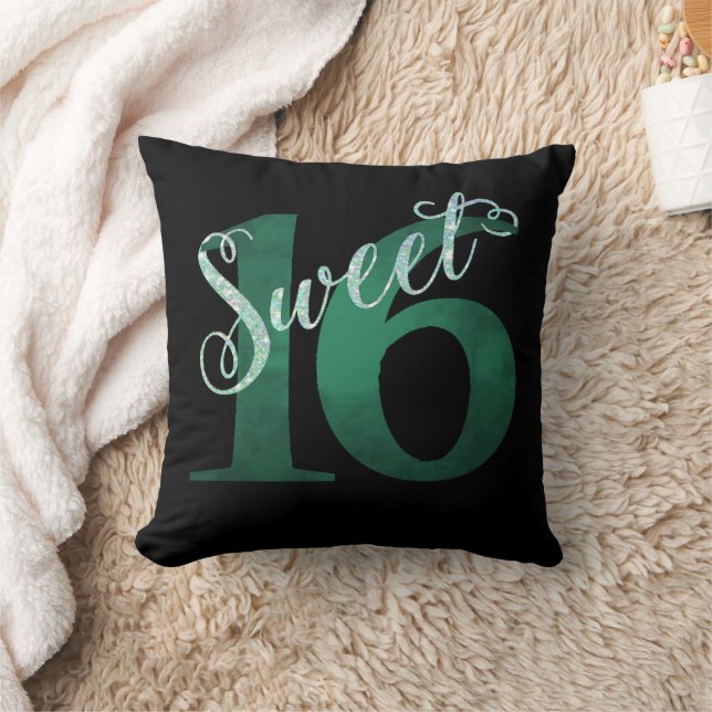 Sweet 16 | Teal Green Grunge and Faux Glitter Throw Pillow (Blanket)