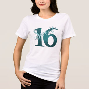 Sweet 16 Teal Green Grunge and Faux Glitter Tri-Blend Shirt