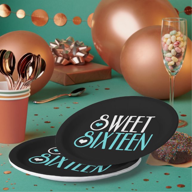 Sweet 16 Teal Paper Plates (Multi)