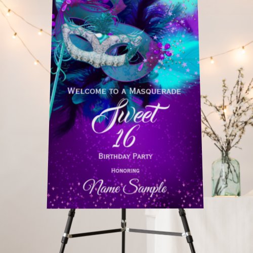 Sweet 16 Teal Purple Feather Mask Masquerade Foam Board