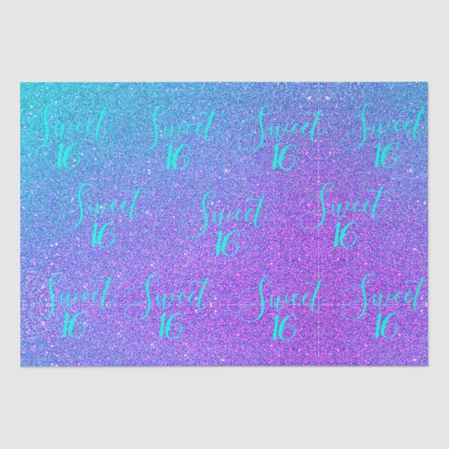 Sweet 16 Teal Purple Glitter Girls Birthday Party Tissue Paper (Front)