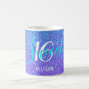 Sweet 16 Teal Purple Glitter Personalized Name Coffee Mug