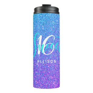 Sweet 16 Teal Purple Glitter Sparkle Personalized Thermal Tumbler