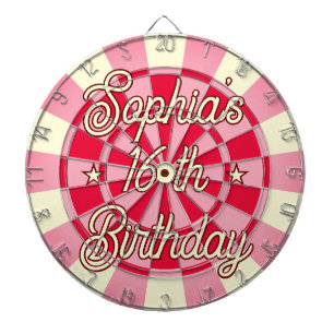 Sweet 16 th BIRTHDAY Personalized Retro Pink & Red Dart Board