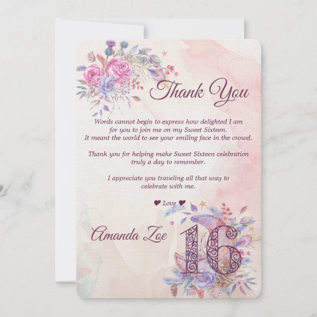 Sweet 16 Thank you Card (Front)