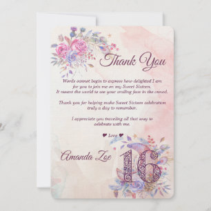 Sweet 16 Thank you Card